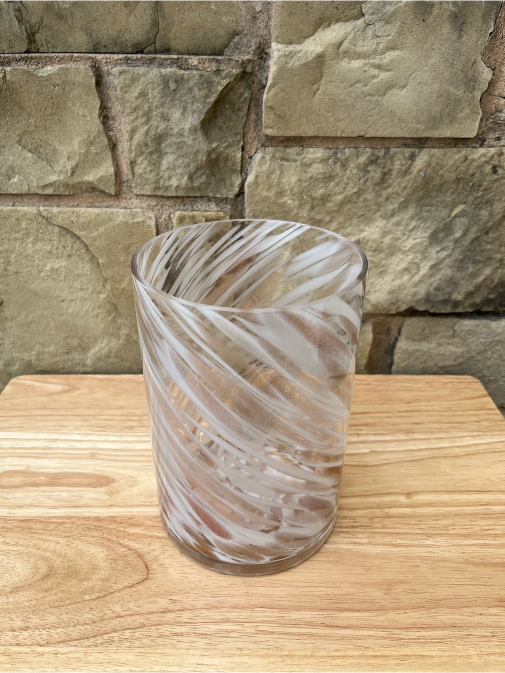 Swirled Frosted Glass Vase / Tumbler - White & Clear